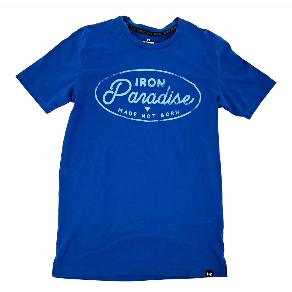 Under Armour Project Rock Iron Paradise Men's T-Shirt Blue XS Dwayne Johnson Gym
